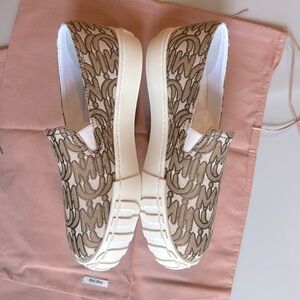new MIU MIU Logo Jacquard Platform Slip-On Sneakers in Corda size 8.5